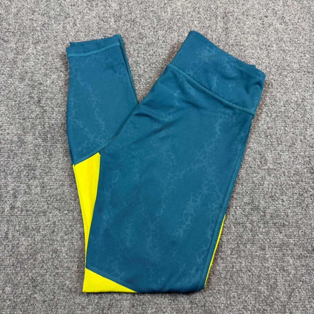 Puma Womens Teal Yellow Colorblock Geometric Print Athletic Leggings Size Small